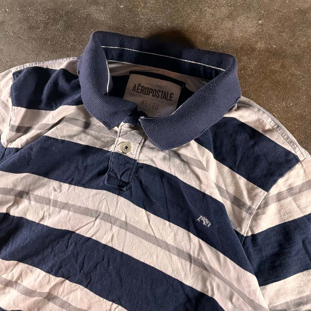 vintage y2k aeropostale stripred blue/white casual polo shirt no flaws mens XL